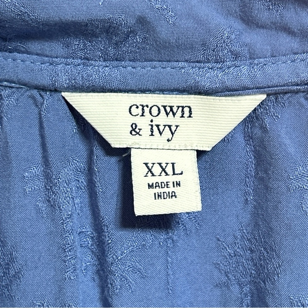 Crown & Ivy Blue Palm Tree 3/4 Sleeve Blouse Size XXL - Picture 2 of 8
